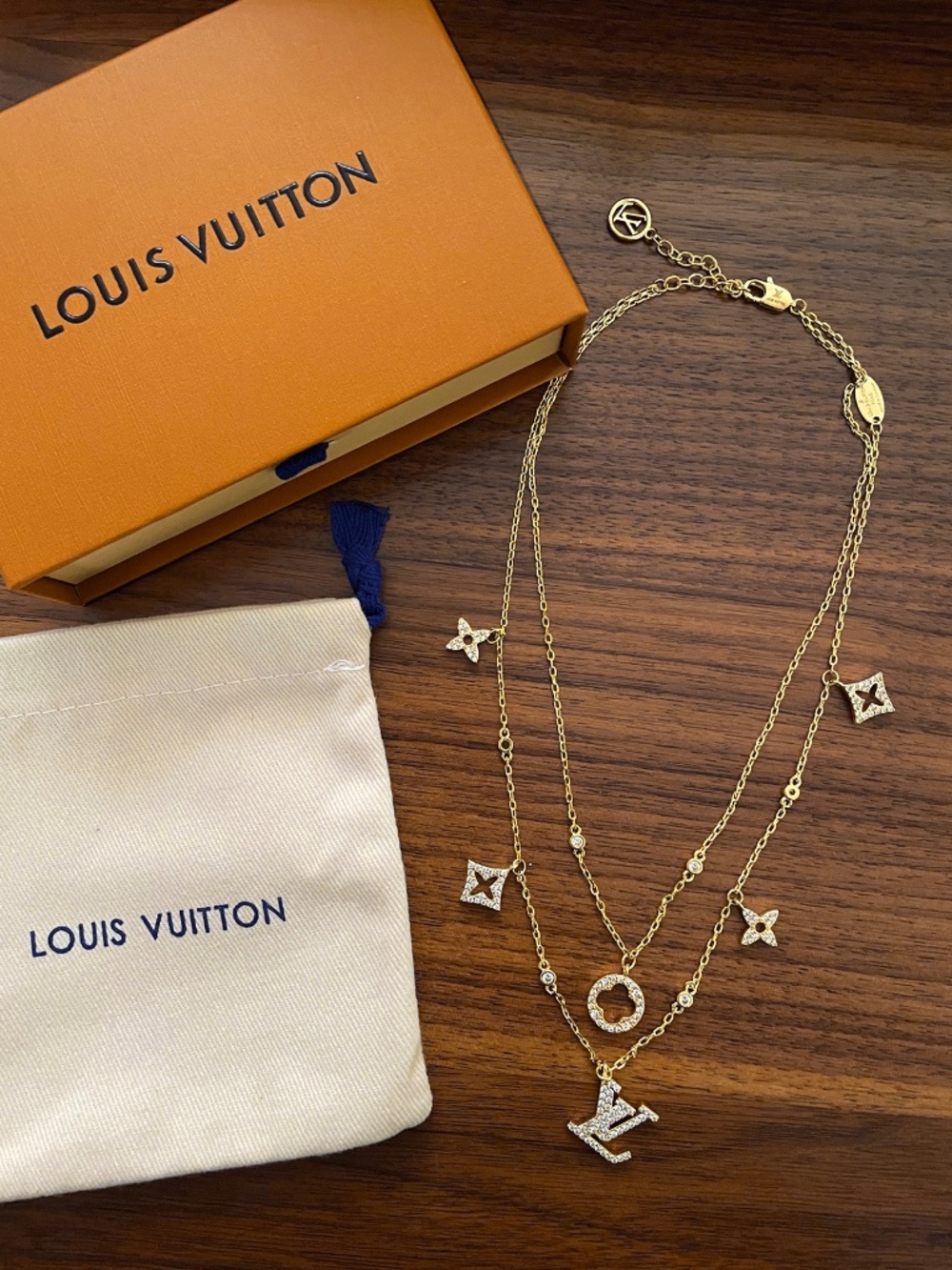 LV Double Strand Layered Necklace with Dust Bag and Box *READ*
